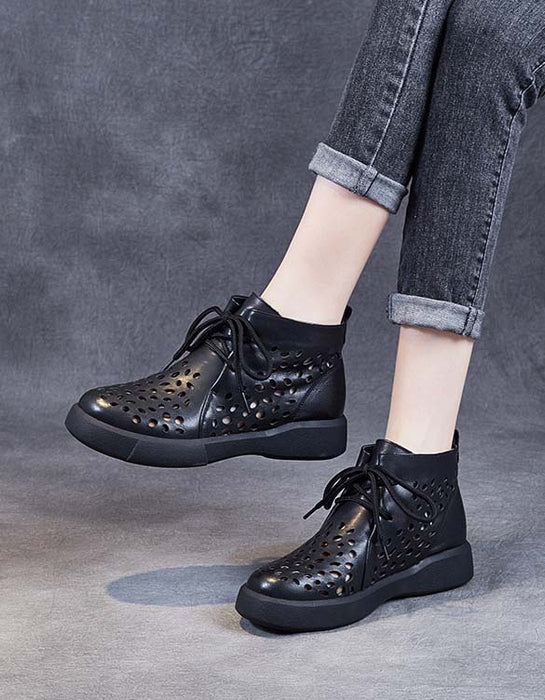 Lace-up Summer Hollow Retro Short Boots
