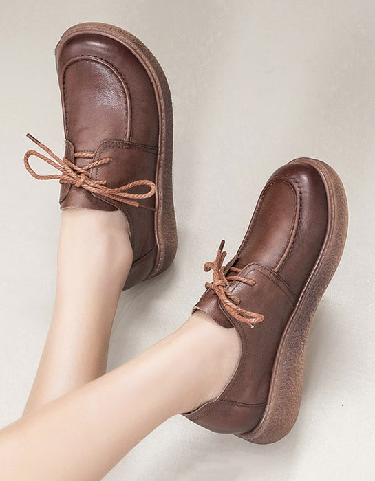 Lace-up Thick Heel Soft Bottom Retro Leather Shoes