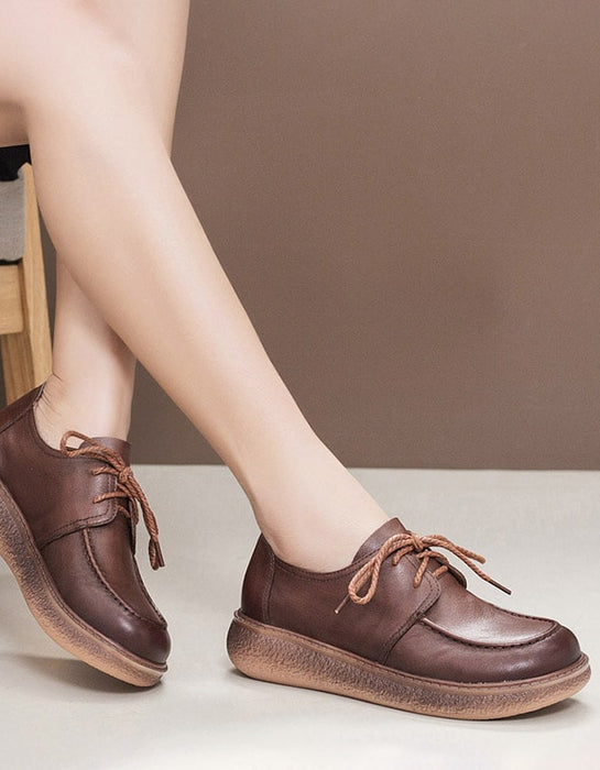 Lace-up Thick Heel Soft Bottom Retro Leather Shoes