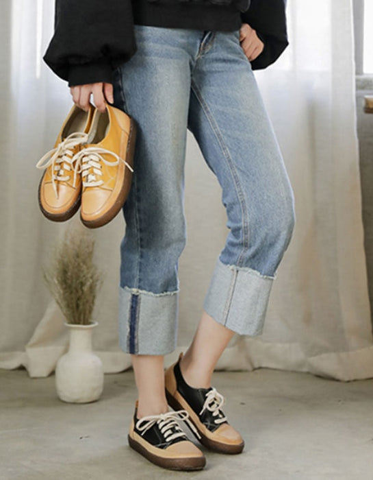 Lace Up Leather  Flat women Casual sneakers Shoes