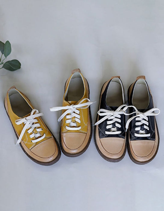 Lace Up Leather  Flat women Casual sneakers Shoes