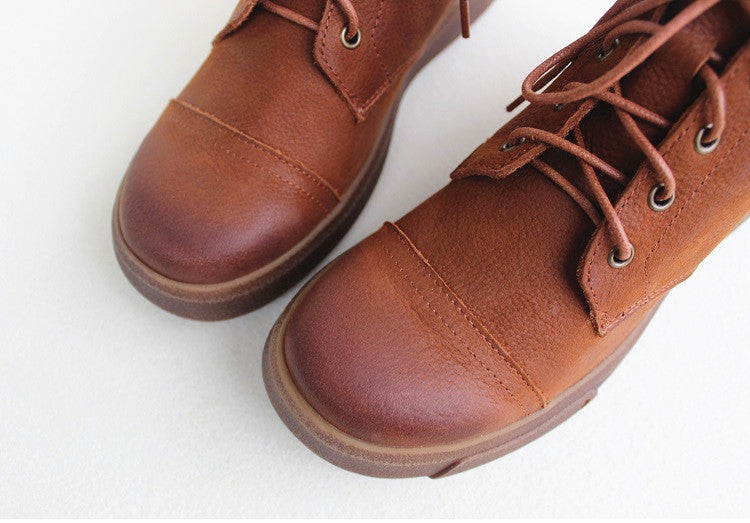 Lace Up Non-Slip Soft Leather Women's Boots