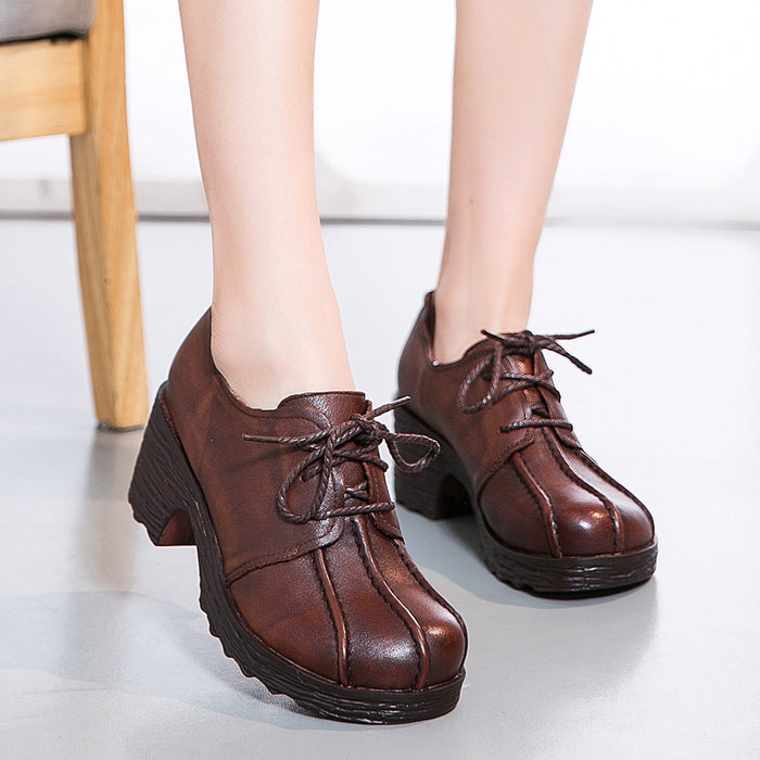 Lace Up Waterproof Thick Bottom Women's Retro Shoes