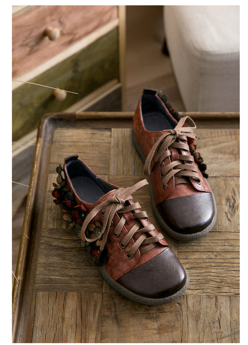 Lace Up Women Retro Flower Cute Shoes — Obiono