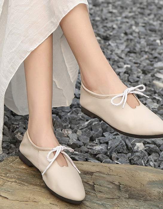 Leather Flats Lace-Up Pointed Non-Slip