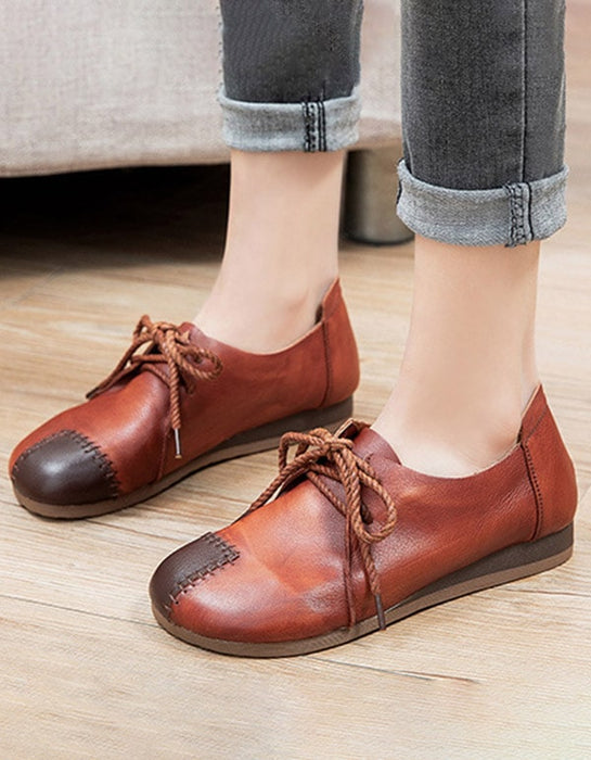 Leather Handmade Lace-up Patch Retro Flat Shoes