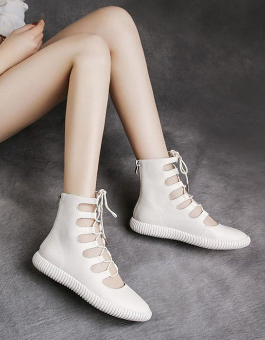 Cut-out Front Lace-up Retro Leather Summer Boots June New 2020 78.80