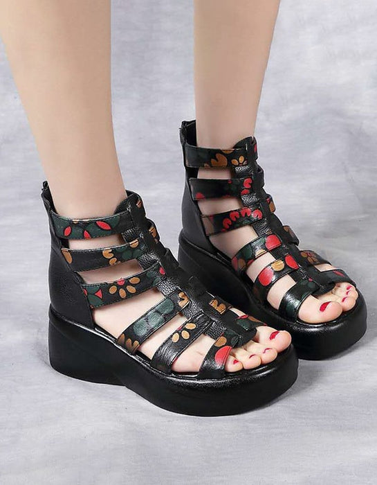 Leather Printed Wedge Heel Summer Sandals June New 2020 59.80