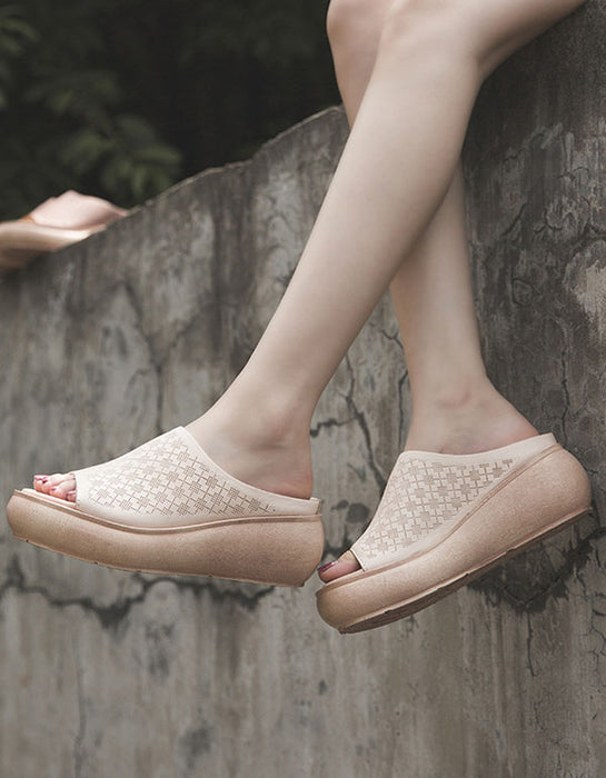 Leather Slippers Wedge Summer Fashion