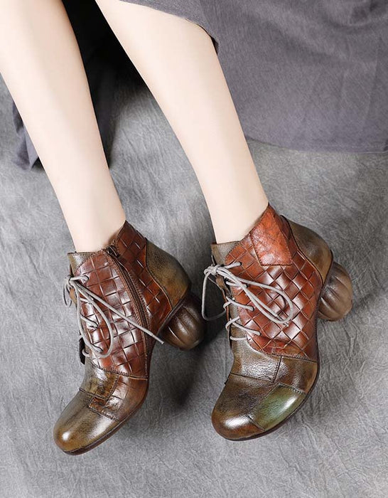 Leather Splicing Woven Retro Chunky Boots Nov Shoes Collection 2022 109.50