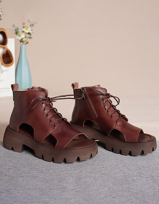 Leather Thick-soled Lace-up Sandals
