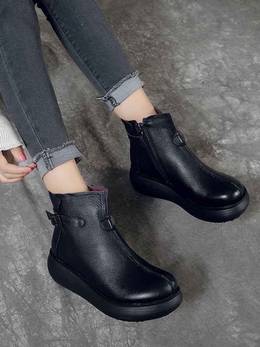 Leather Wedge Heel Waterproof Women Retro Boots