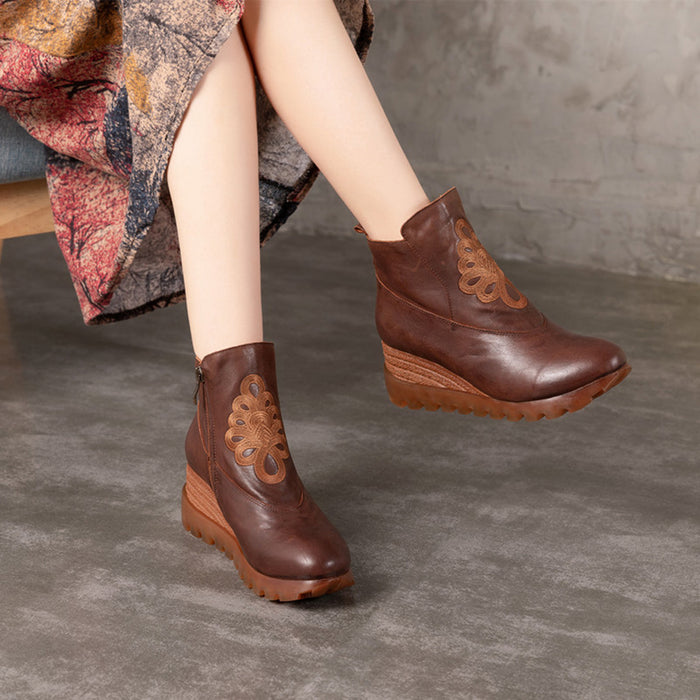 Leather Ethnic Platform Thick Retro Handmade Women's Boots | Gift Shoes