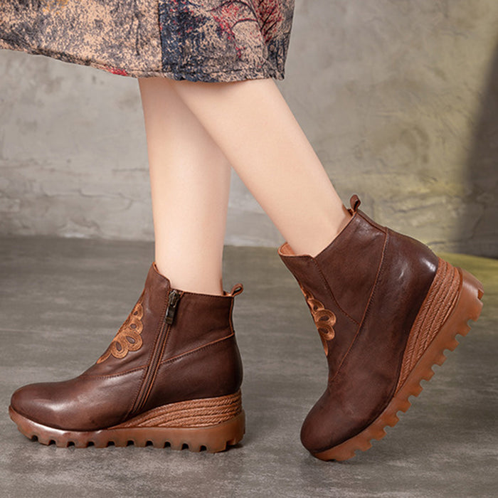 Leather Ethnic Platform Thick Retro Handmade Women's Boots | Gift Shoes