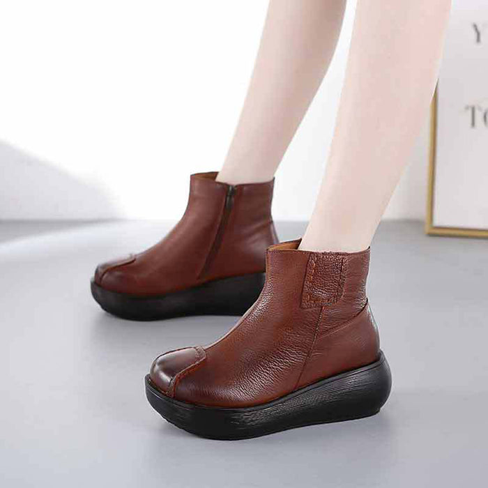 Leather Retro Thick Women's Wedge Boots November New 2019 60.59