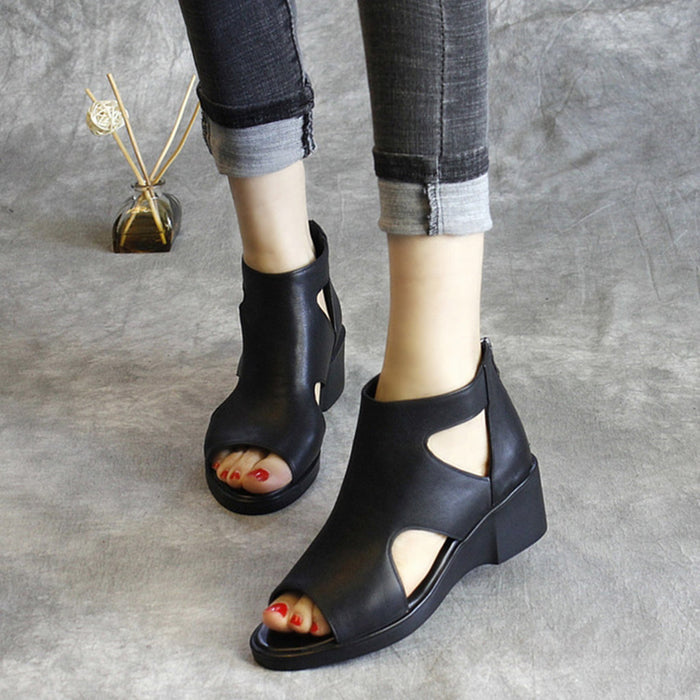 Leather Fish Toe Fashion Hollow Sandals
