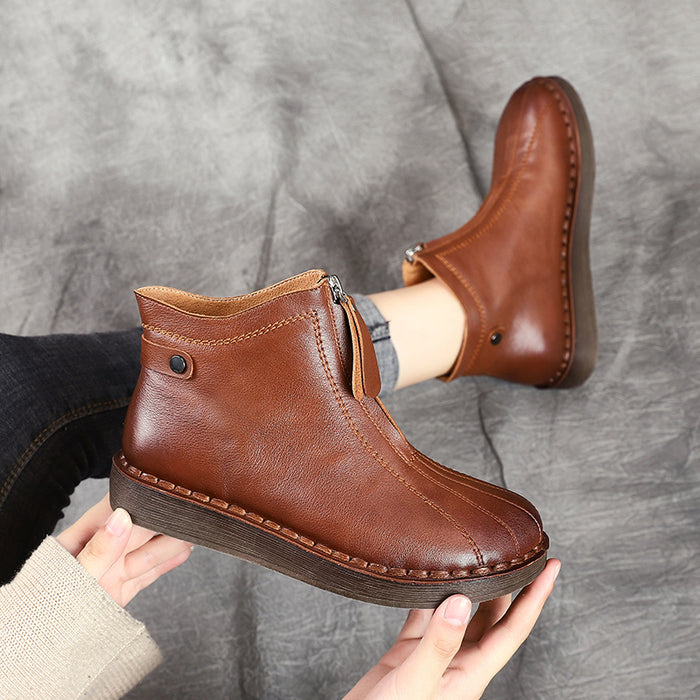 Leather Front Zipper Ankle Boots | Gift Shoes