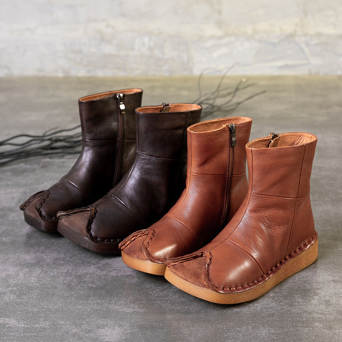 Retro Leather Handmade Velvet Winter Boots | Obiono