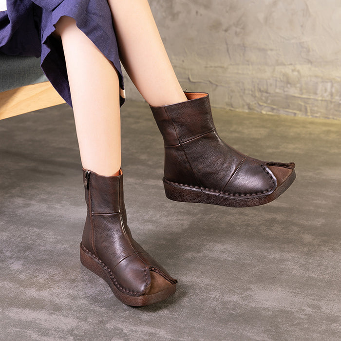 Retro Leather Handmade Velvet Winter Boots | Obiono