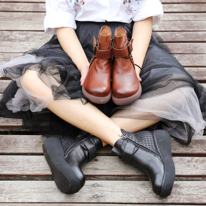 Retro Leather Handmade Women's Wedge Boots