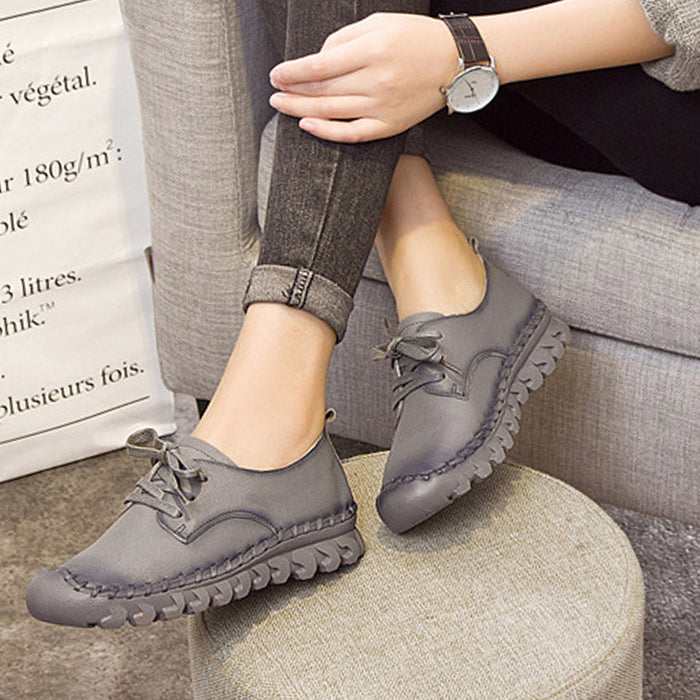 Leather Lace-Up Women Casual Shoes