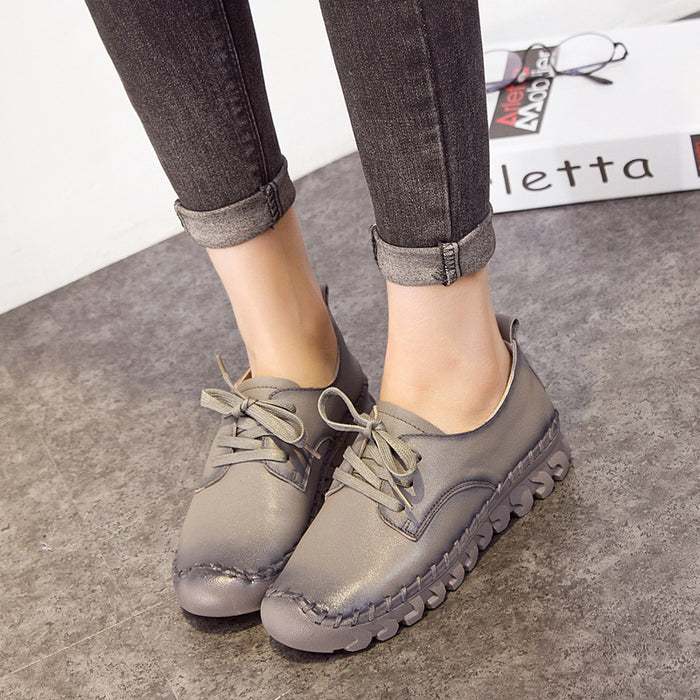 Leather Lace-Up Women Casual Shoes