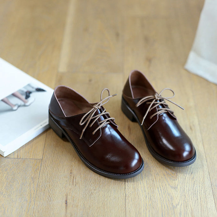 Leather Lace Up British Style Women's Shoes