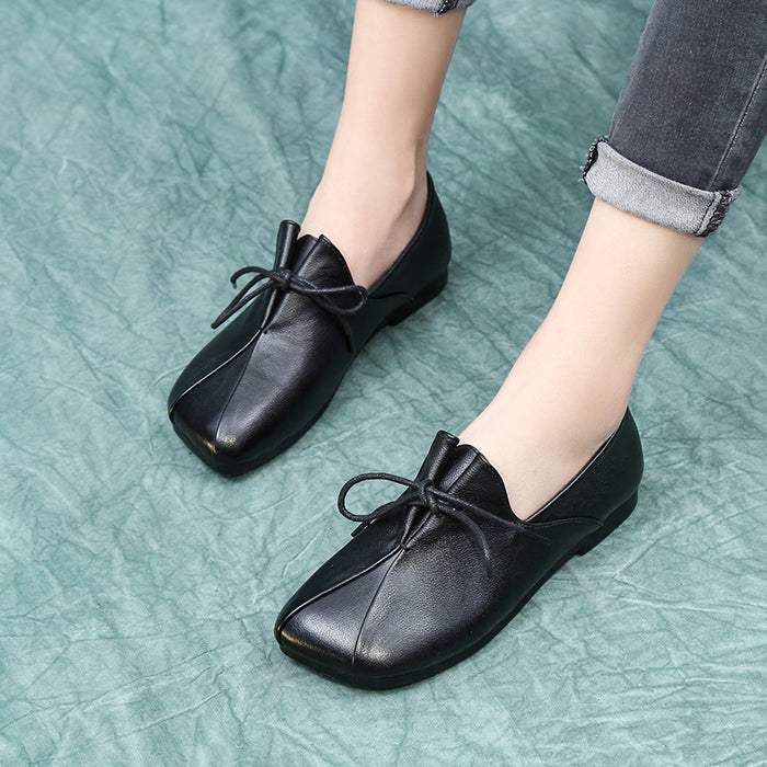 Leather Lace Up Square Head Flats
