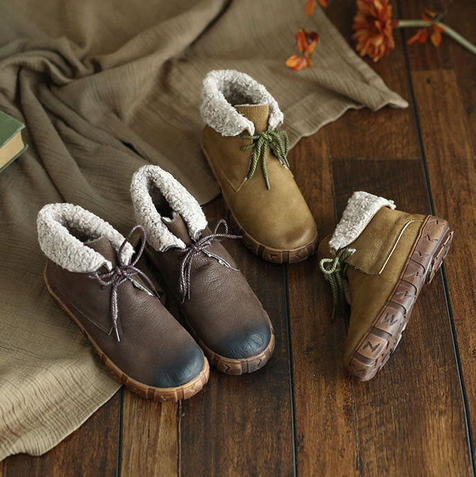 Leather Retro Versatile Velvet Women Autumn Winter Shoes| Gift Shoes