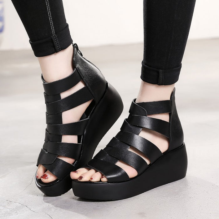 Leather Thick Bottom Women Roman Sandals