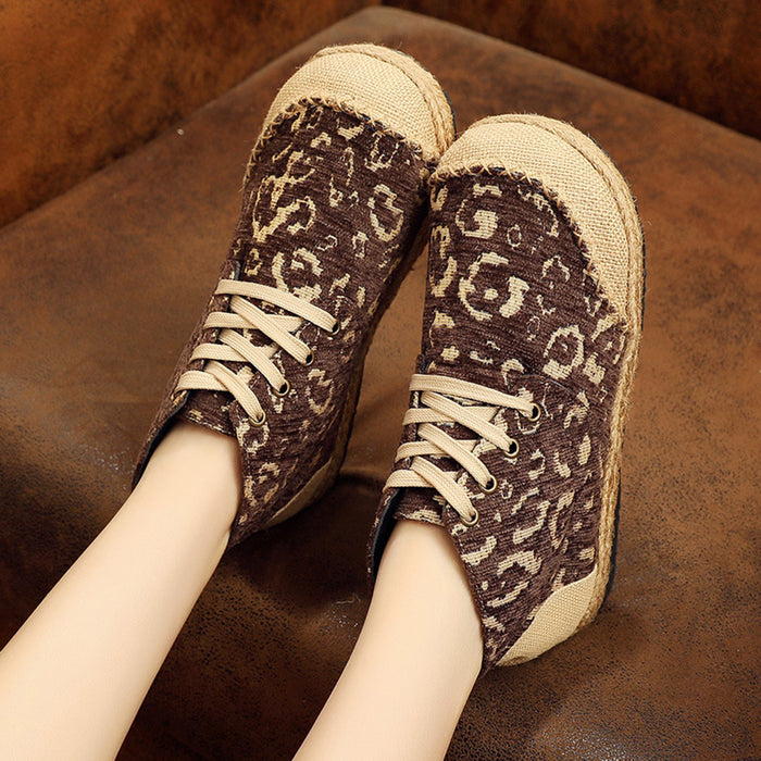 Leopard Pattern Handmade Straw Shoes | Gift Shoes