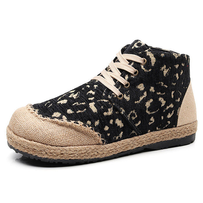 Leopard Pattern Handmade Straw Shoes | Gift Shoes