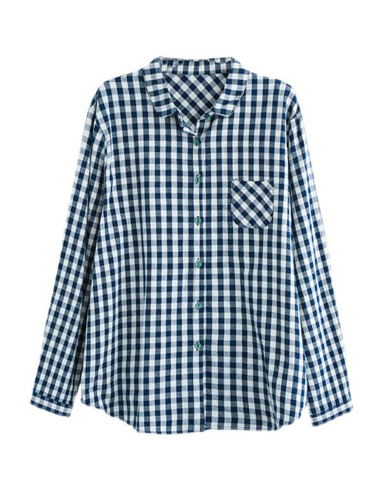 Spring Long Sleeve Gingham Line Shirt — Obiono