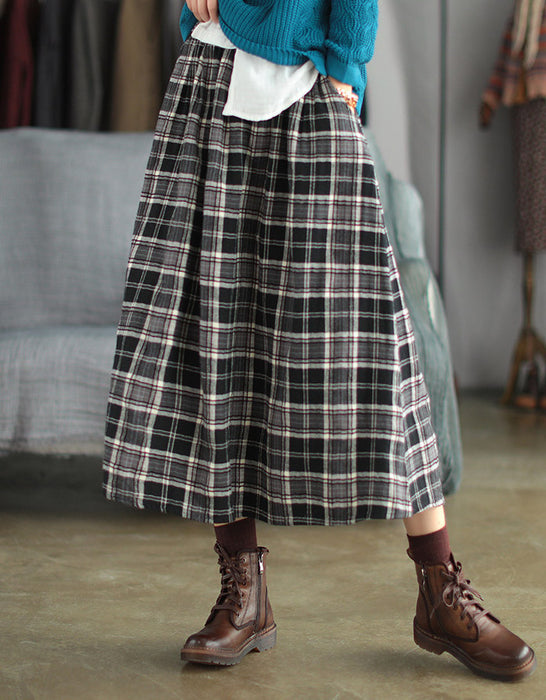 Loose Casual Plaid Cotton Skirt Accessories 45.00
