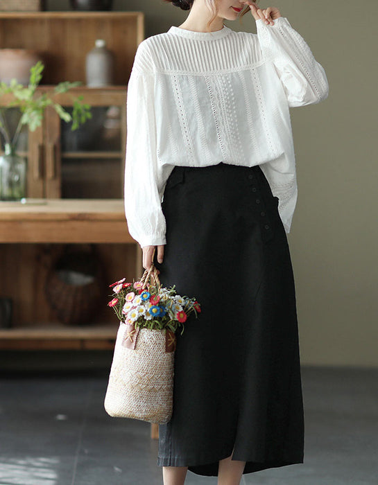 Loose Hollow-lace Pullover Long Sleeve Shirt White Accessories 47.00