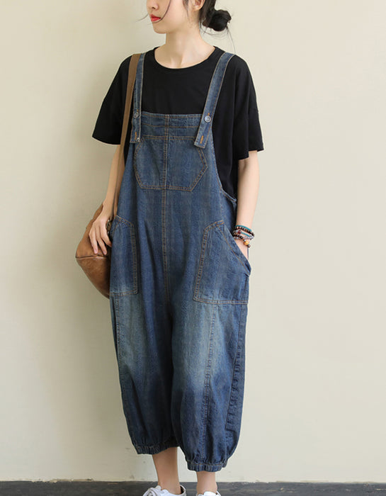 Loose Stitching Loose Denim Overalls Jumpsuits Bottoms 56.50
