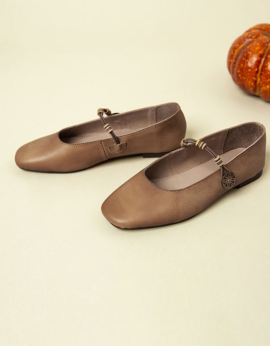 Zapatos planos de cuero estilo retro con cabeza cuadrada