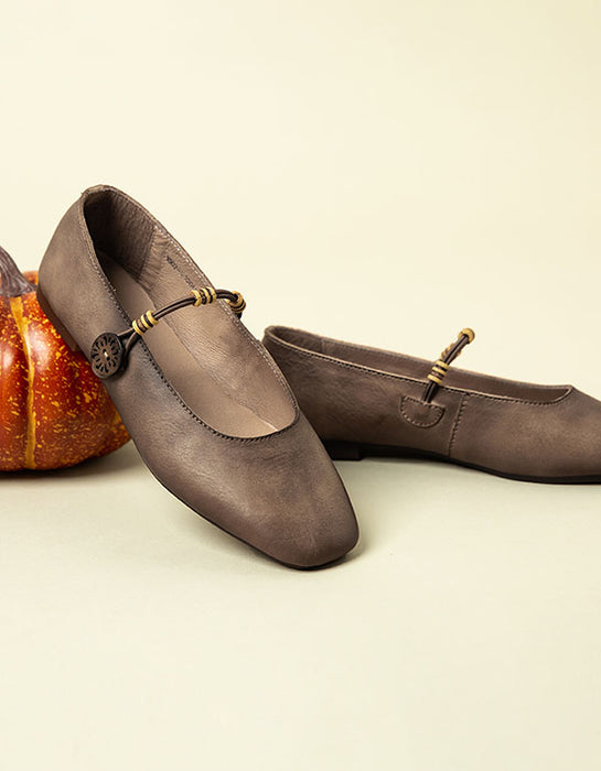 Zapatos planos de cuero estilo retro con cabeza cuadrada