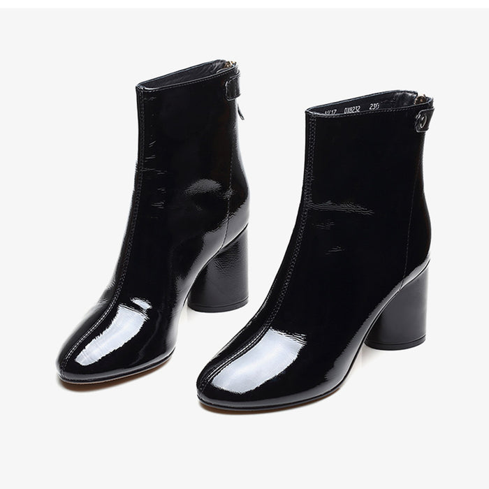 Mid-Heels Lacquered Leather Pointed Women Fashion Boots