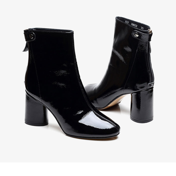Mid-Heels Lacquered Leather Pointed Women Fashion Boots