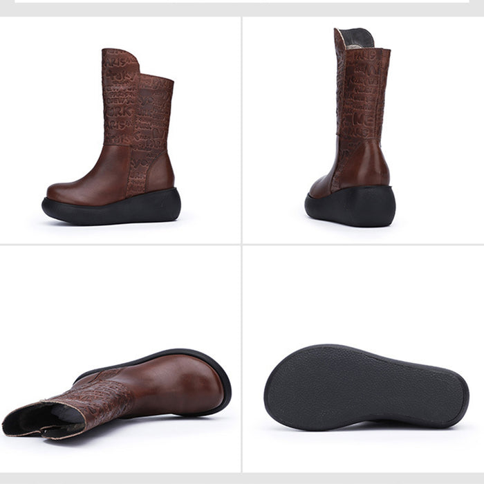 Mid Length Comfortable Velvet Retro Boots | Gift Shoes