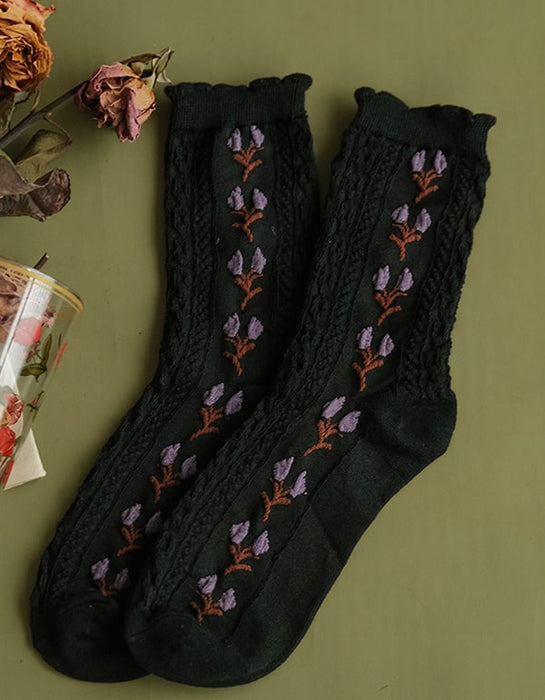 2 Pairs Retro Middle-tube Retro Floral Socks Accessories 23.20