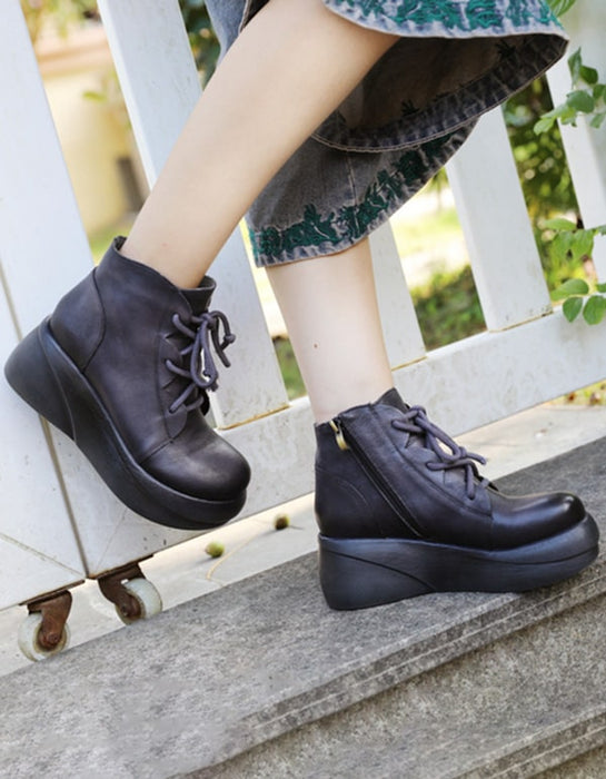 New Autumn Lace-up Retro Leather Platform Boots — Obiono