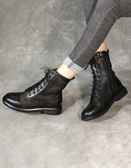Nuevas botas negras de verano de malla de cuero retro
