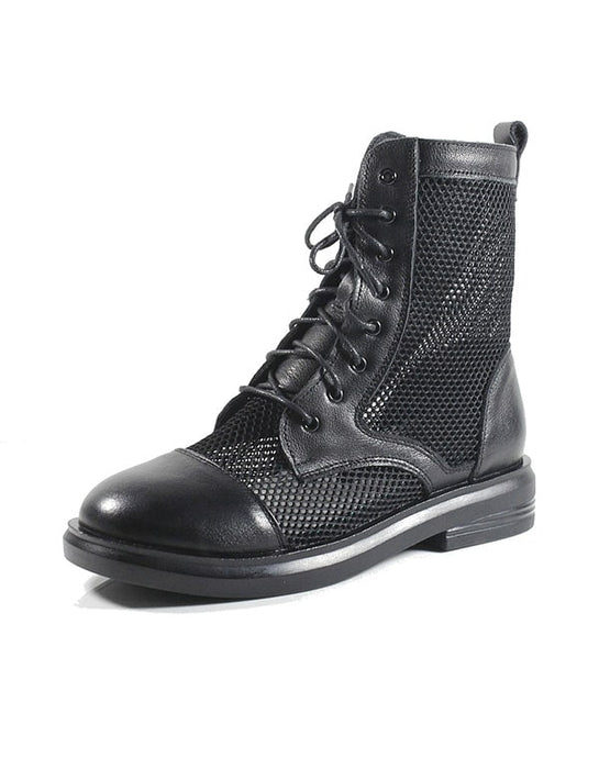 Nuevas botas negras de verano de malla de cuero retro