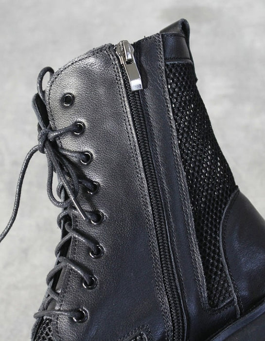Nuevas botas negras de verano de malla de cuero retro