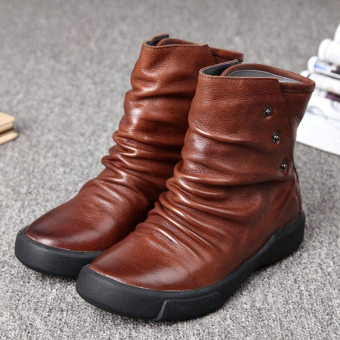 New Pleated Design Cowhide Leather Women's Boots Oct New Arrivals https://detail.1688.com/offer/522166772860.html?spm=a2615.2177701.autotrace-_t_14350372268348_1_0_3_1435038985697.1.71645acb2FD370 35 Brown 