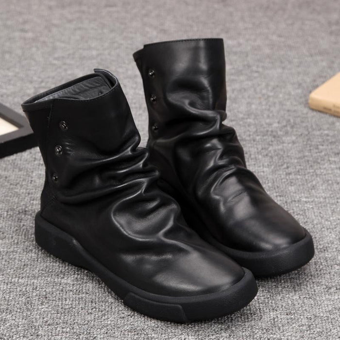 New Pleated Design Cowhide Leather Women's Boots Oct New Arrivals https://detail.1688.com/offer/522166772860.html?spm=a2615.2177701.autotrace-_t_14350372268348_1_0_3_1435038985697.1.71645acb2FD370 35 Black 