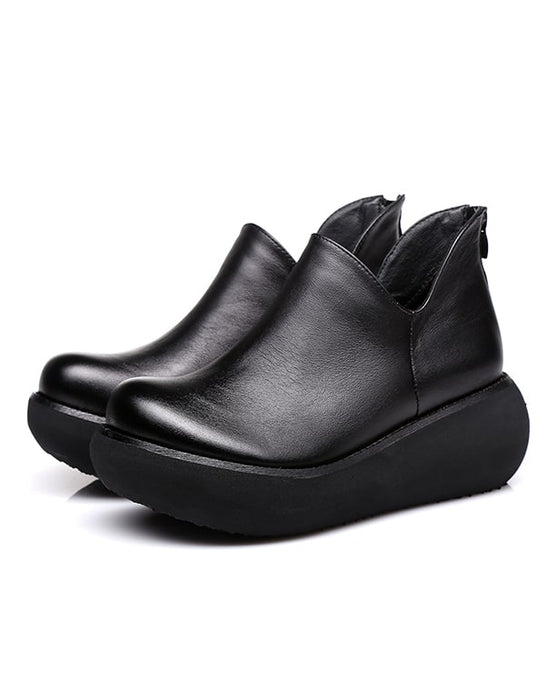Non-slip Retro Leather Women's Wedge Boots