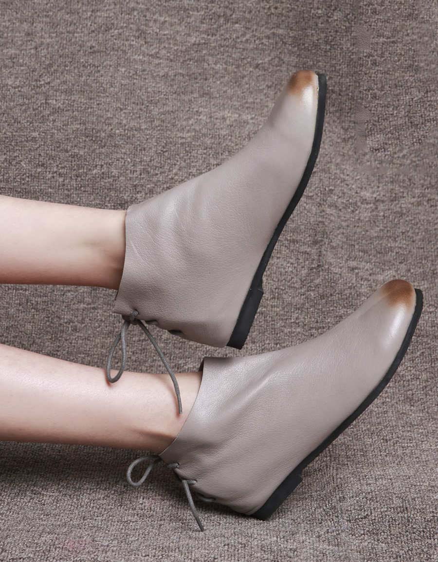Back Lace-up Comfortable Flat Retro Boots — Obiono